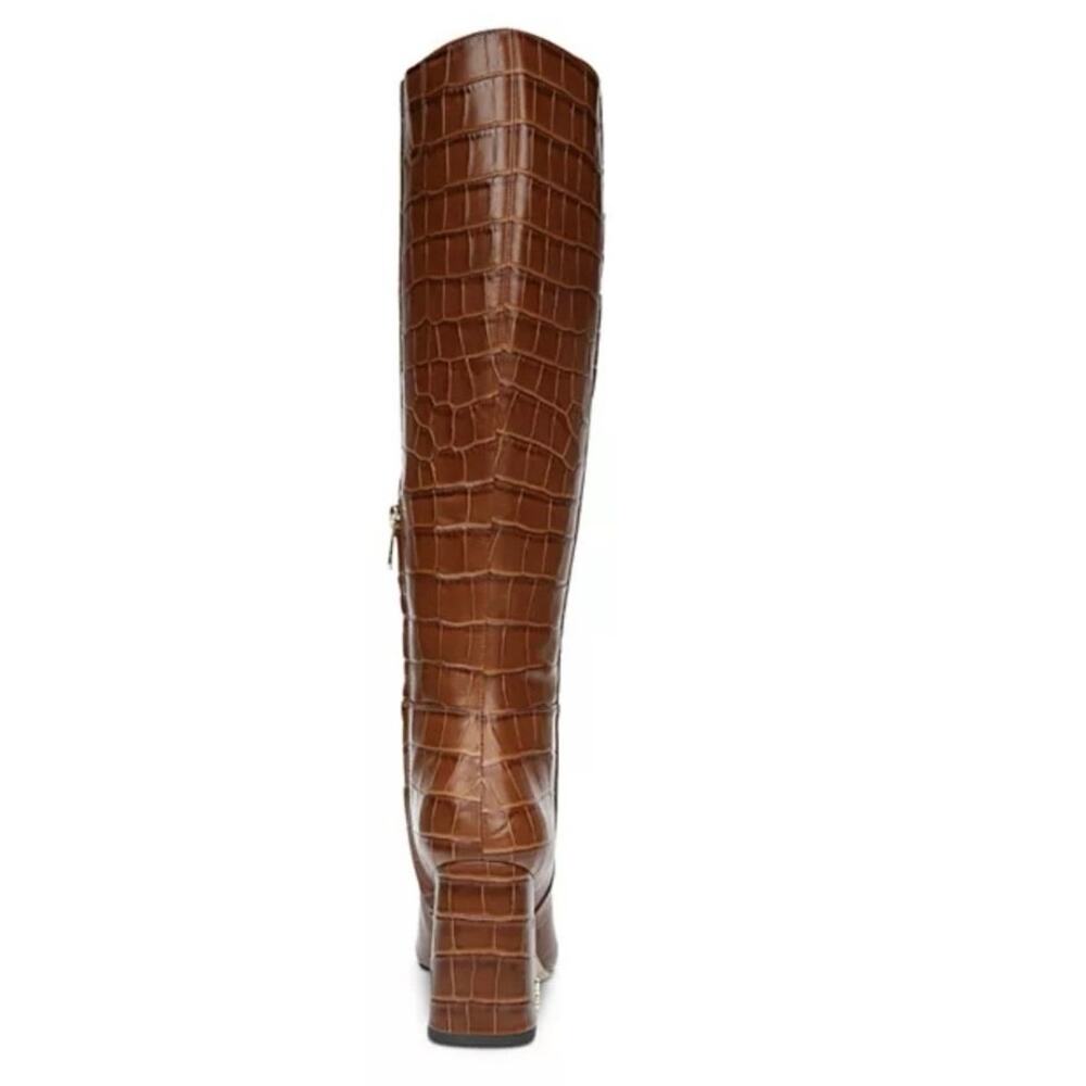 NEW SAM EDELMAN Clarem Leather Croc Embossed High Block Heeled Tall Boots SZ 6.5 - Picture 4 of 13